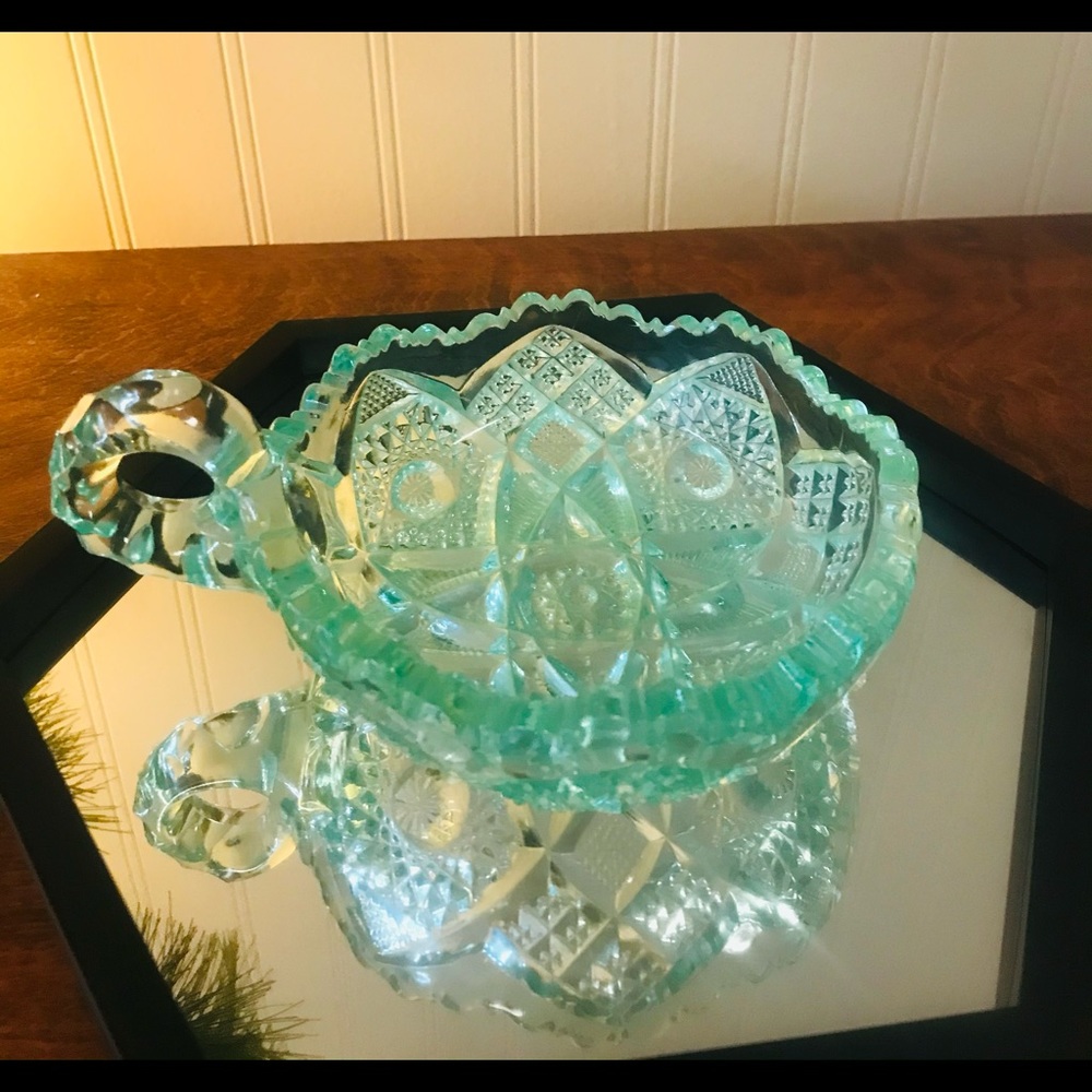 Mint Green Pressed Glass Nappy Olive Dish